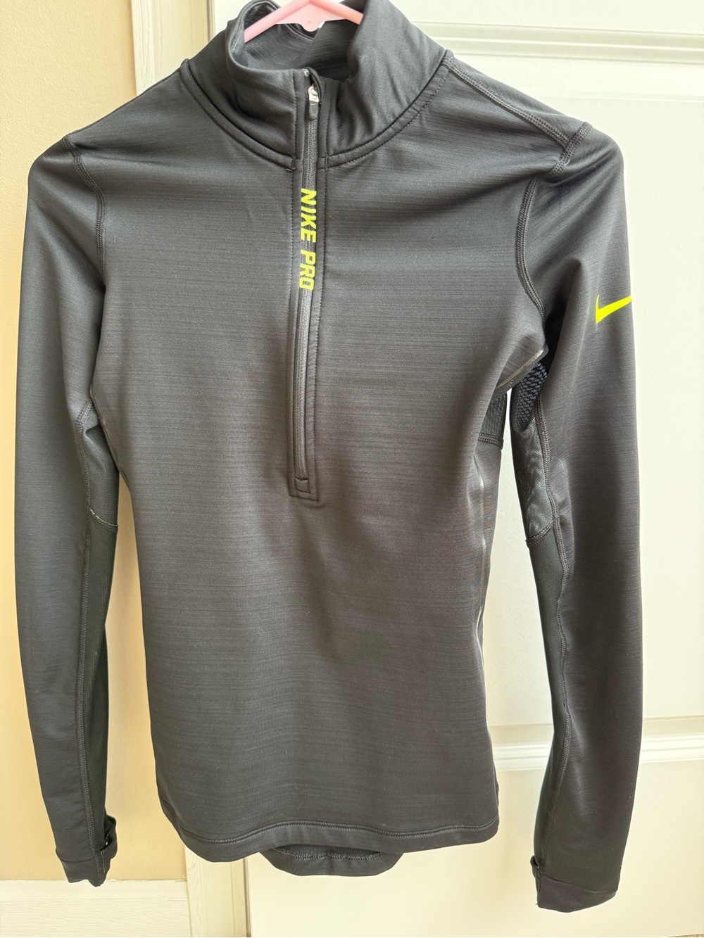 Nike Pro women’s Black Half-Zip Training Pullover with Neon Yellow Accents